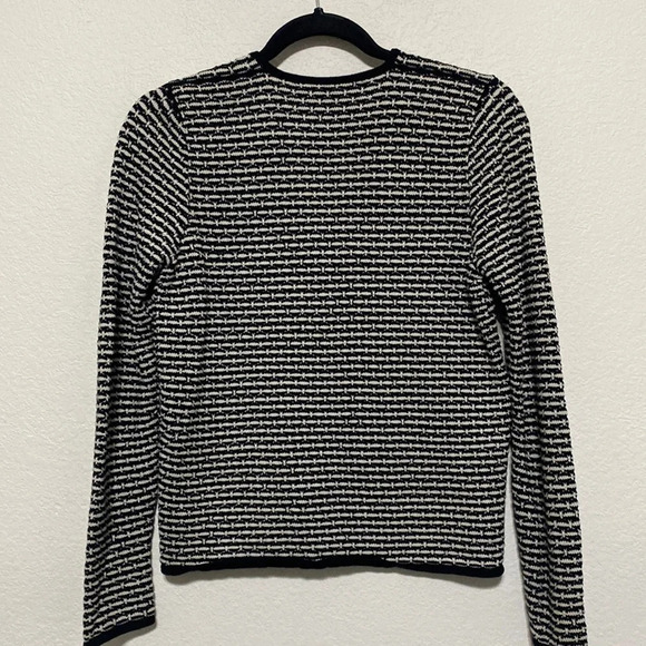 Adrienne Vittadini Cotton Woven Black White Cardigan Size Small - Picture 2 of 4